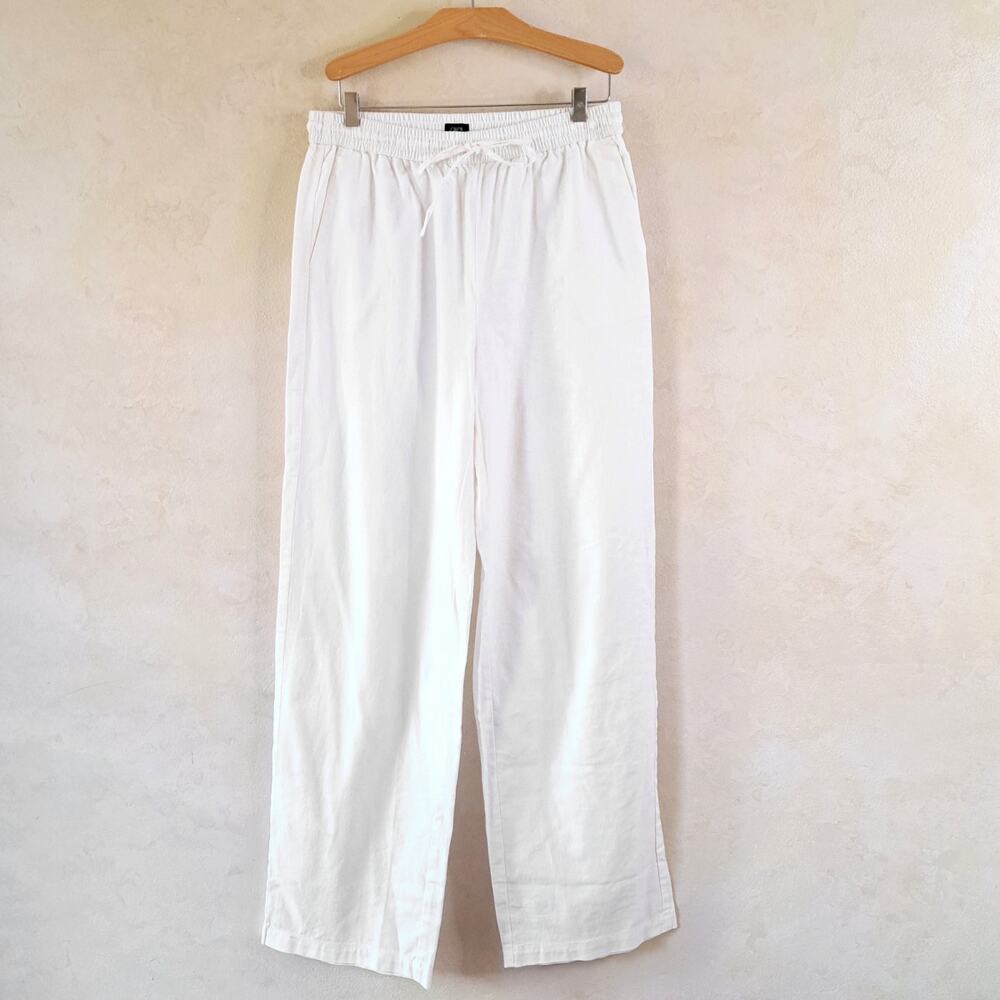 J CREW White Linen-blend Slim Wide Leg Pants Size 6 TALL Drawstring Casual - Picture 2 of 10